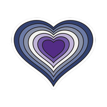 Heart‑shaped pride sticker featuring nested heart stripes inspired by the butch pride flag, outlined with a thin black border and surrounded by a white sticker border. The sticker is displayed on a white background.