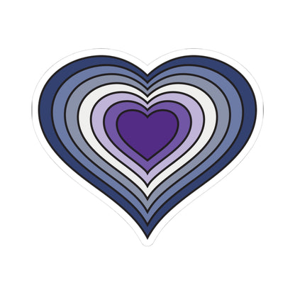 Heart‑shaped pride sticker featuring nested heart stripes inspired by the butch pride flag, outlined with a thin black border and surrounded by a white sticker border. The sticker is displayed on a white background.
