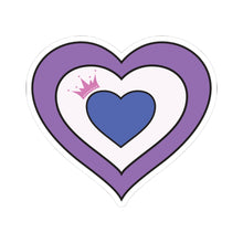 Heart‑shaped pride sticker featuring nested heart stripes inspired by the drag pride flag, outlined with a thin black border and surrounded by a white sticker border. The sticker is displayed on a white background. 