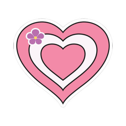 Heart‑shaped pride sticker featuring nested heart stripes inspired by the sapphic pride flag, outlined with a thin black border and surrounded by a white sticker border. The sticker is displayed on a white background.